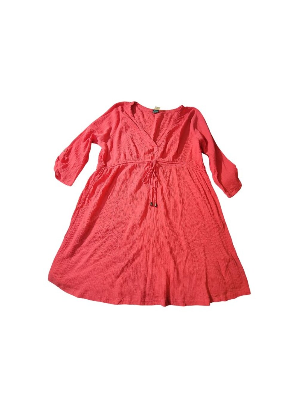 Beach Bump By Motherhood Maternity Red Cotton 3/4 Sleeve Drawstring Dress Size L
